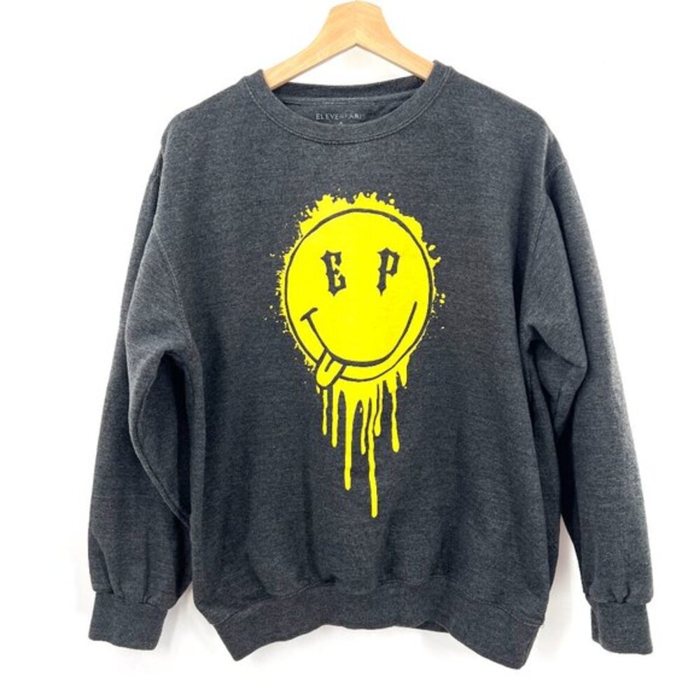 Eleven Paris ​Smiley Graphic Sweatshirt‎ grey crewneck pullover happy face M